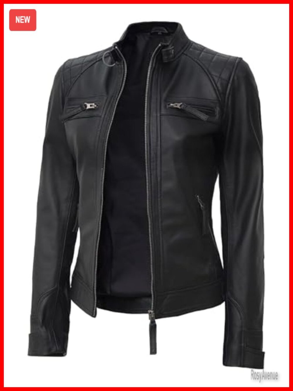 Womens Genuine Lambskin Leather Jacket Cafe Racer Biker Motorcycle Coat
